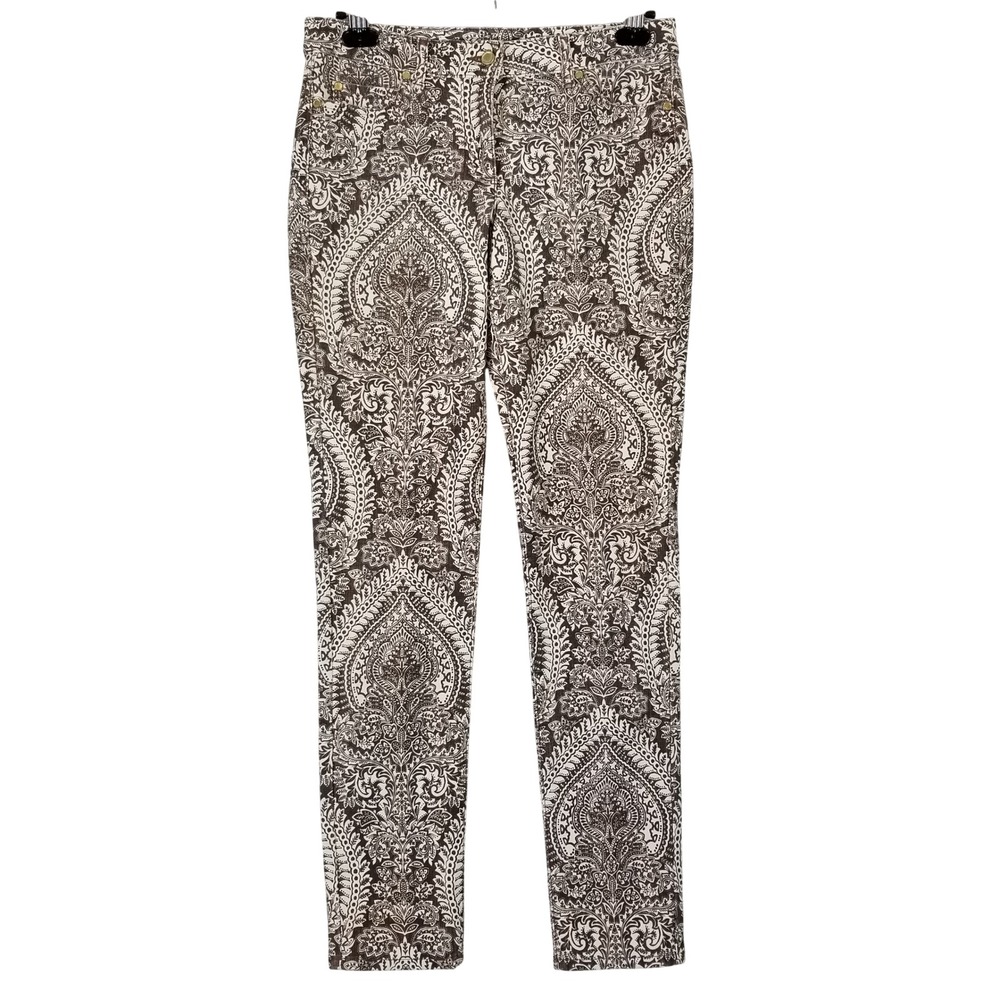 J. McLaughlin Womens Brown White Paisley Damask Skinny Ankle Pants‎ Size 6